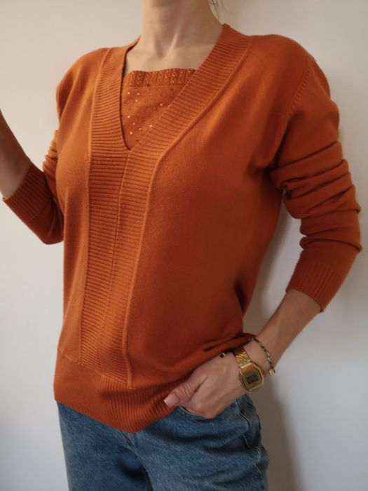 Sweter Glarecie kaszmir zdobiony premium 40 42 praca damski