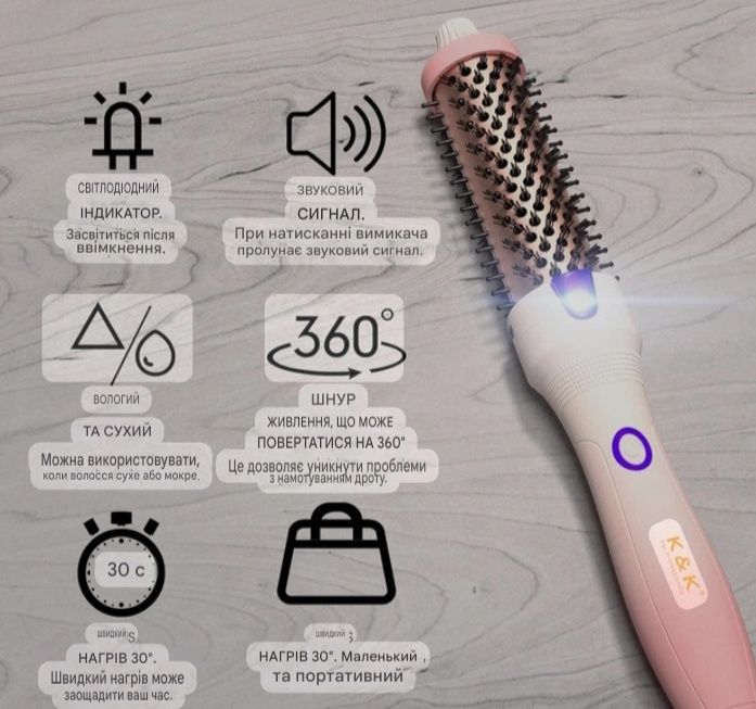 Професійна термощітка K&K Thermal Brush.Рожева,салонна укладка.