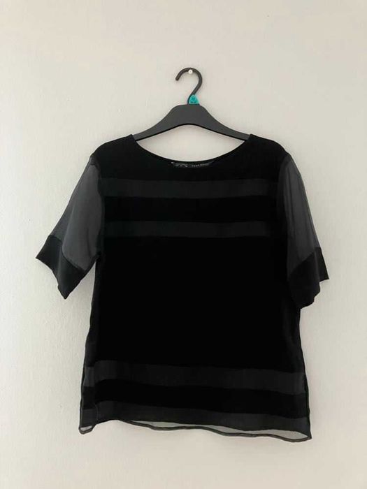 czarna bluzka z krótkim rękawem 40 zara basic