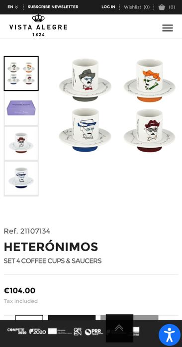 Conjunto 4 Chavenas  Café      Vista Alegre                         Heterónimos - Fernando Pessoa