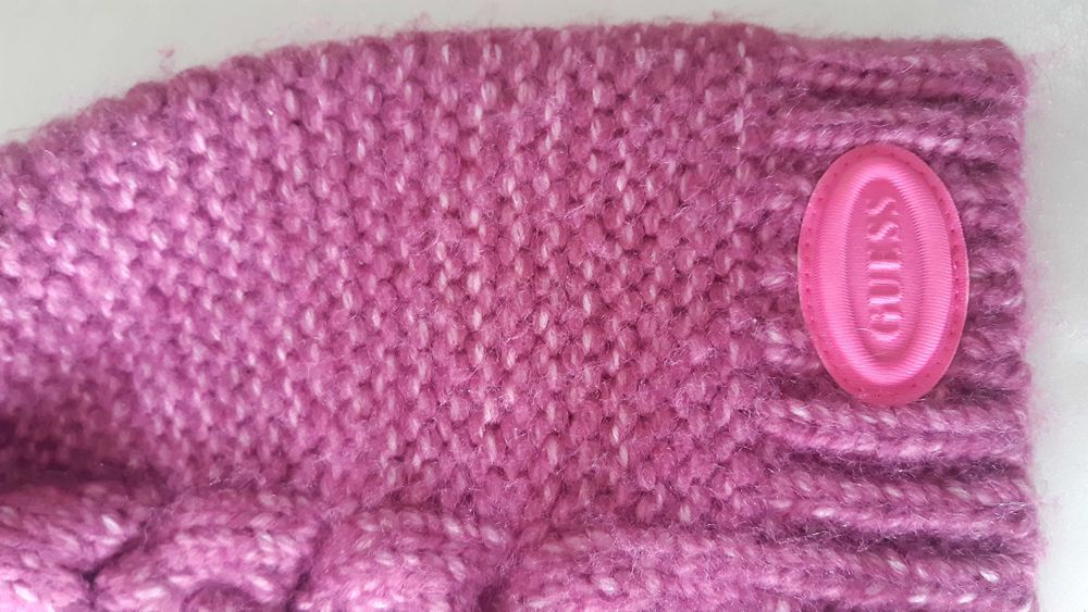 GUESS komplet: czapka beanie i szalik, z wełną -pink-piękny