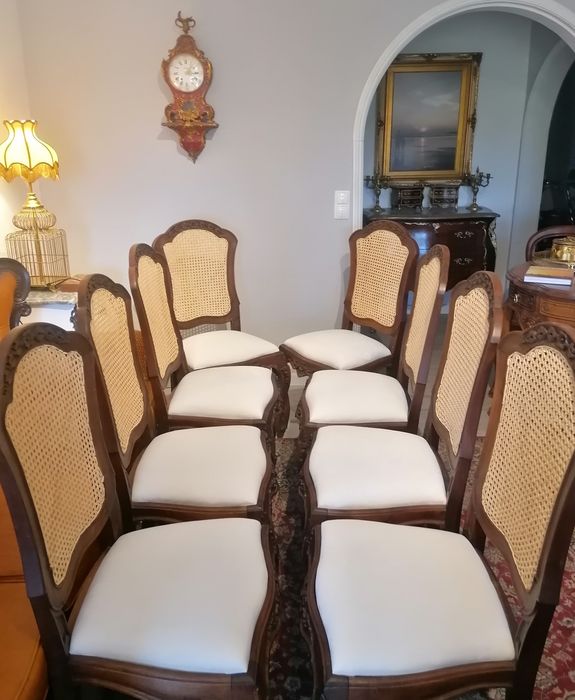 Conjunto de 8 oito antigas Cadeiras, estilo Luís XV.  Veludo Palhinha