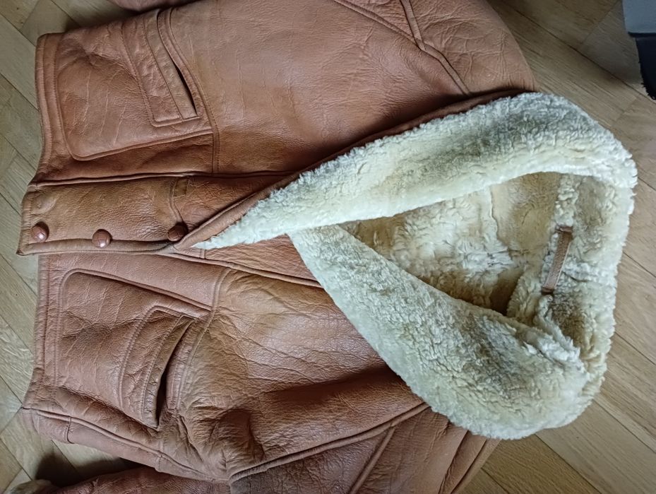 -40 Kurtka skórzana kożuch XXL shearling skóra owcza pilotka sheepskin