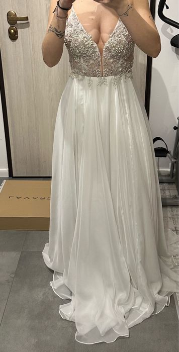 Suknia slubna muslinowa srebrna laurelle