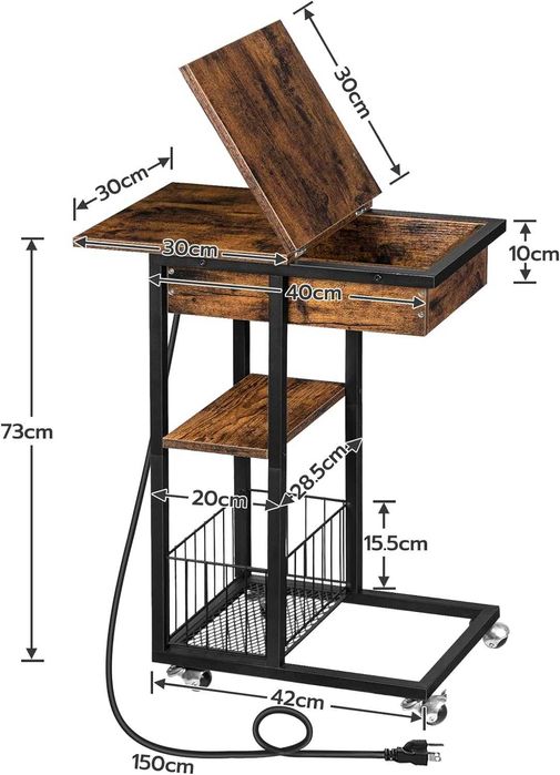 Side Table, Nightstand, Coffee Table with Electrical Socket + USB Ports64552102473217124