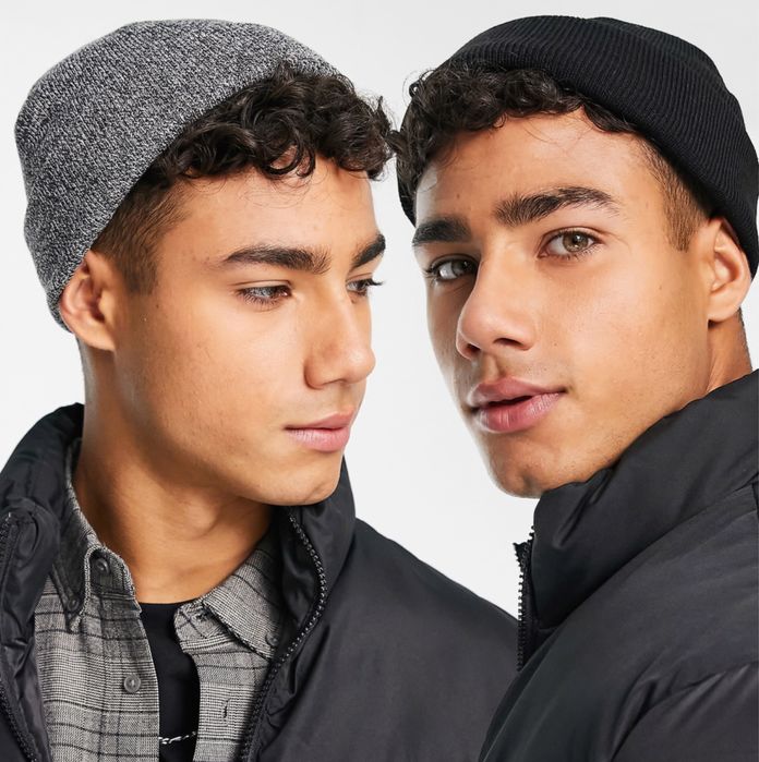 ASOS nowe 2 czapki mini fisherman beanie czarny szary melanż 2 set autumn winter jesień zima