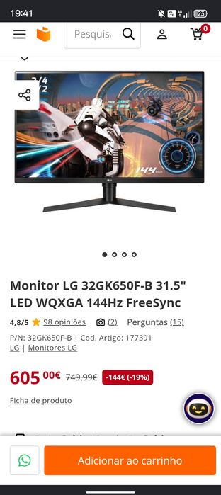 Monitor gaming Lg 32gk650f