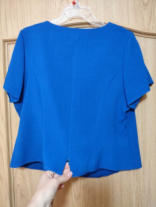 Elegancka garsonka damska rozm. 48 – kobaltowa, komplet spódnica + bluzka