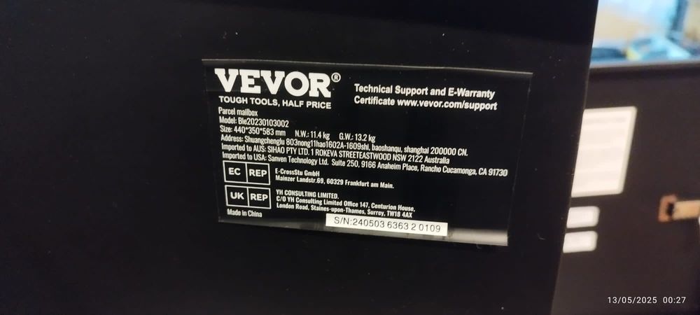 Caixa de encomendas da Vevor