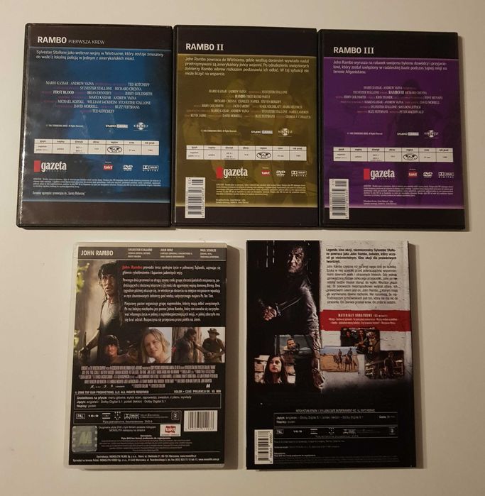 Rambo 1-5 DVD Komplet Sylvester Stallone Filmy Sensacyjne Lektor PL