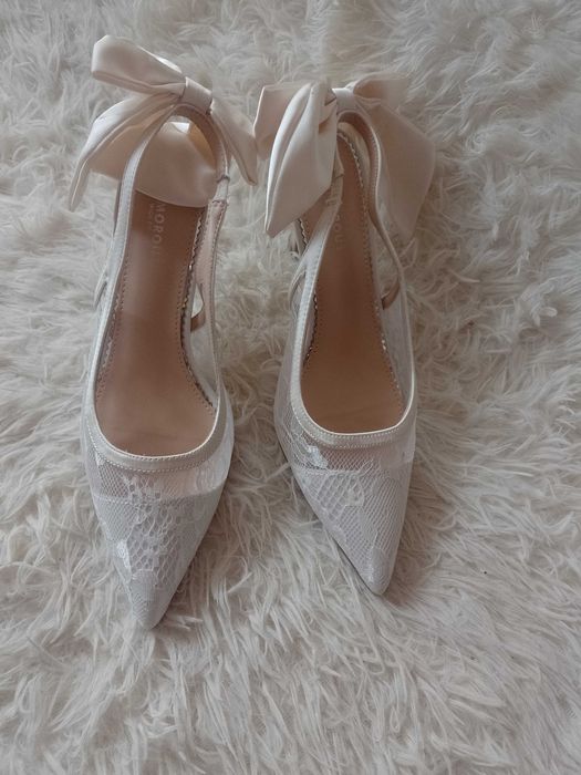 (40) Glamorous/ Koronkowe czółenka z odkrytą piętą z Londynu, NOWE