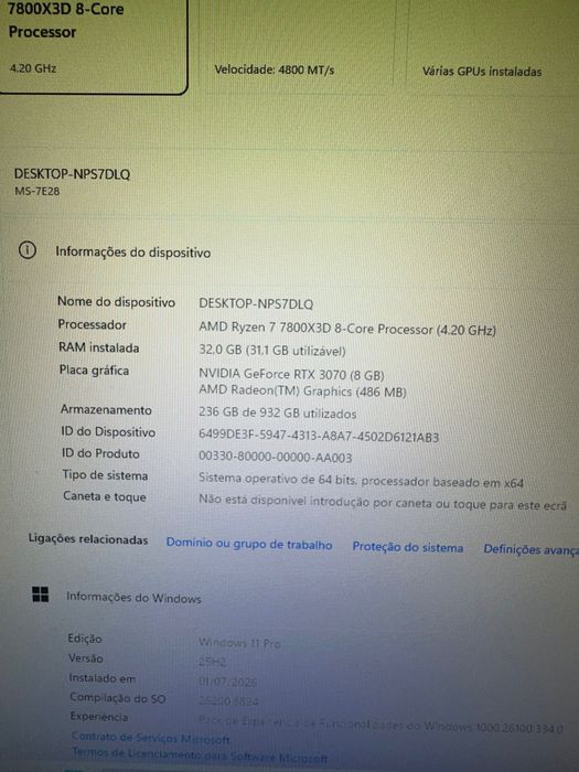 PC gamer ryzen 7 7800x3d nvidia 3070 32gb ram ddr5