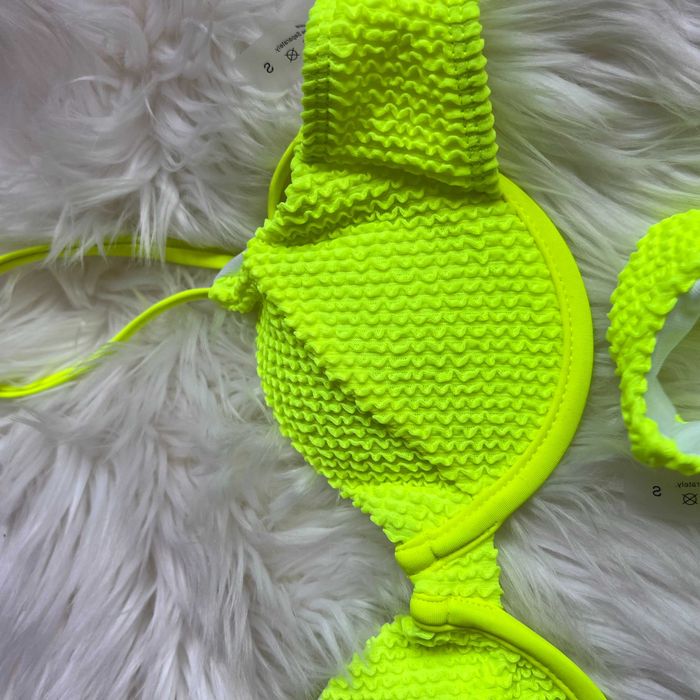 kostium kąpielowy bikini marszczone neonowe żółte neon na lato hit s