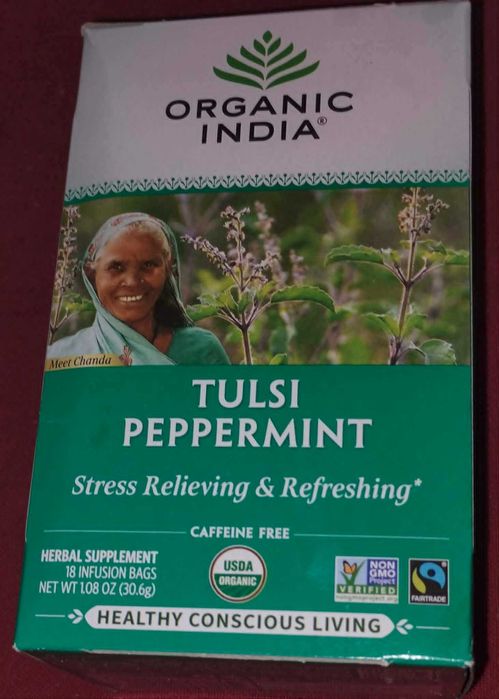 Herbata Organic India Tulsi Peppermint - bezkofeinowa 18 saszetek
