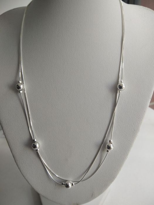 Srebrny podwójny łańcuszek z kulkami srebro 925 długość 44cm  39