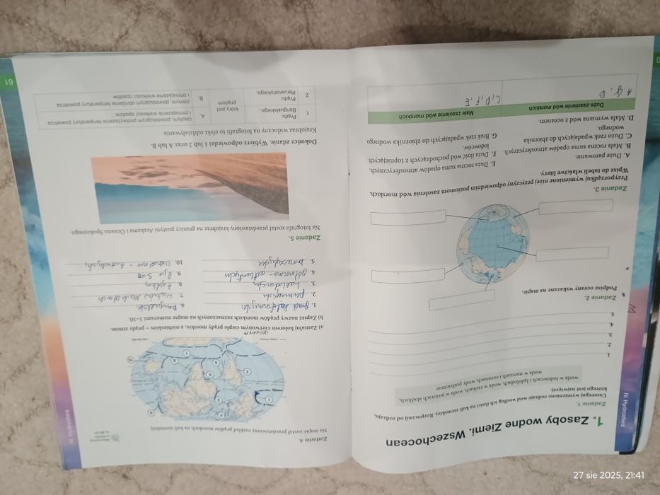 Karta pracy ucznia do geografii dla klasy pierwszej szkoły średniej