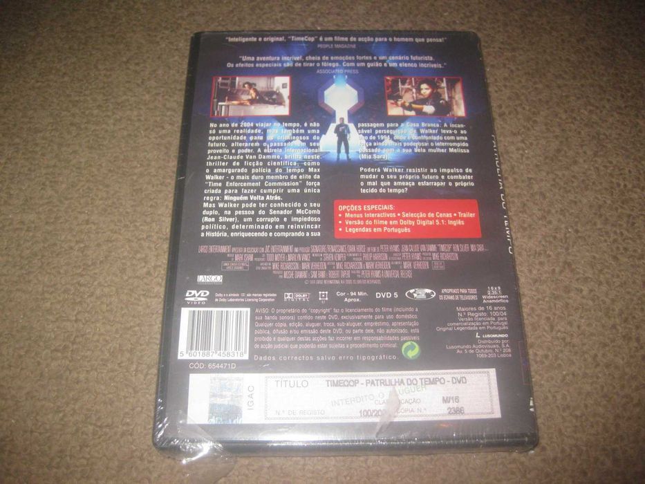 DVD "Timecop: Patrulha do Tempo" com Jean-Claude Van Damme/Selado!