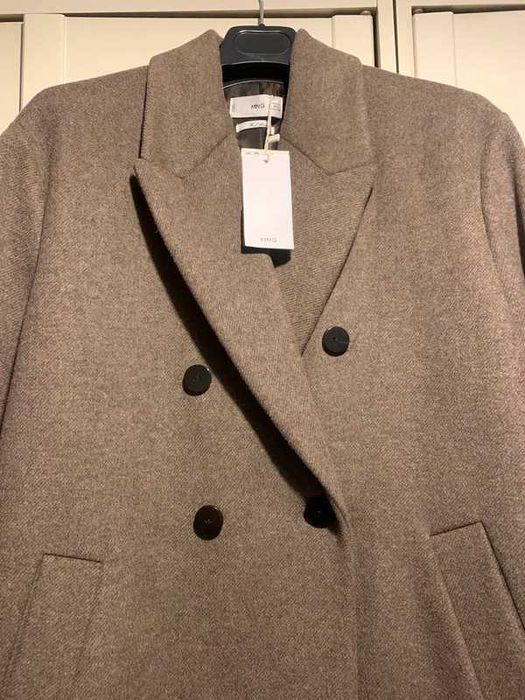 MANGO nowy płaszcz trencz flausz beżowy wełna oversize duży