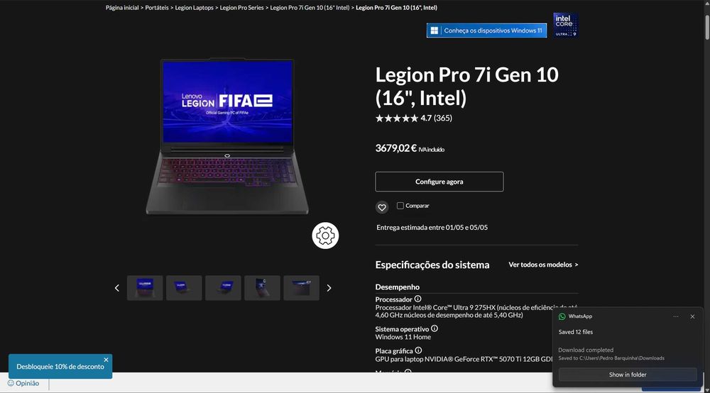 Lenovo legion pro 7i - 5070 ti - 32GB ram - 1 TB - i9 ultra