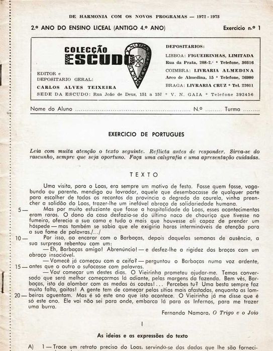 Colecção Escudo 3 Conjuntos de exercícios de Português para o liceu