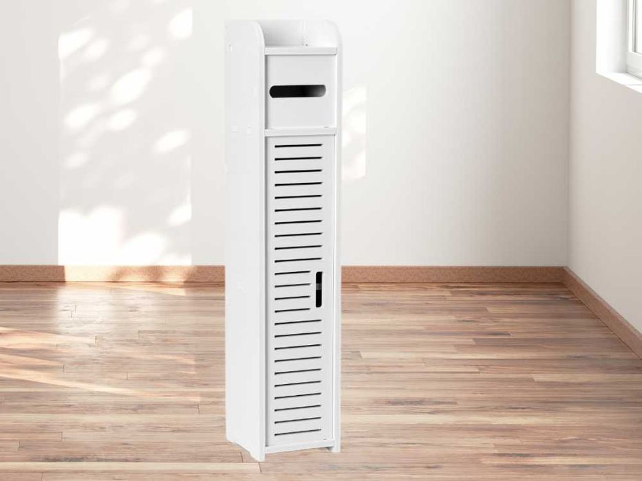 Półka Szafka Słupek Łazienkowa Stojąca Ażurowa na Papier Biała 80cm