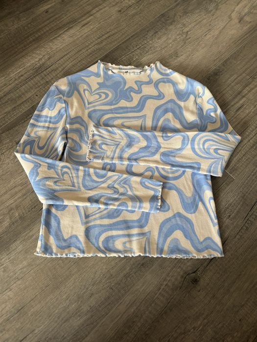 Bluzka prążek kremowo niebieska H&M 146/152