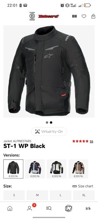 Casaco Alpinestars ST-1 WP Black