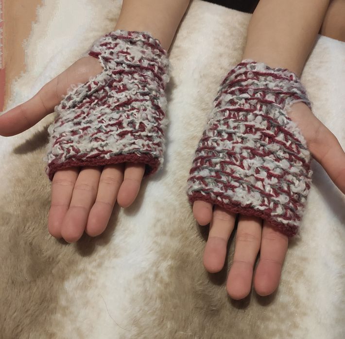 Zestaw opaska + mitenki wełna dziane handmade