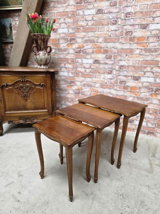 Stoliki dębowe 3 szt trojak Ludwik kwietnik #1658 Stylowy Węgrów