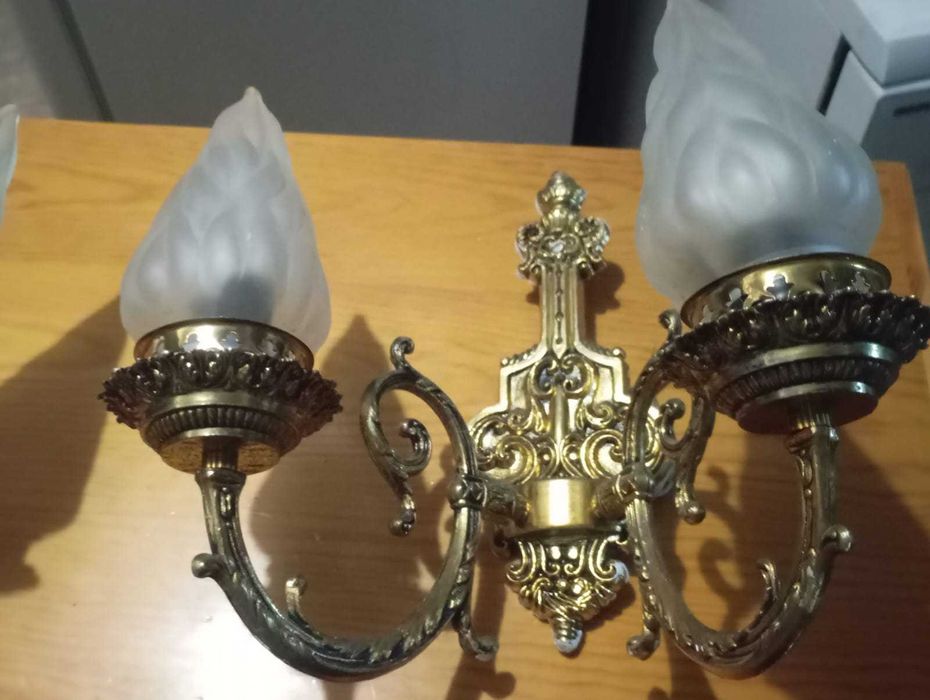 Conjunto de 2 candeeiros metal e vidro estilo antigo