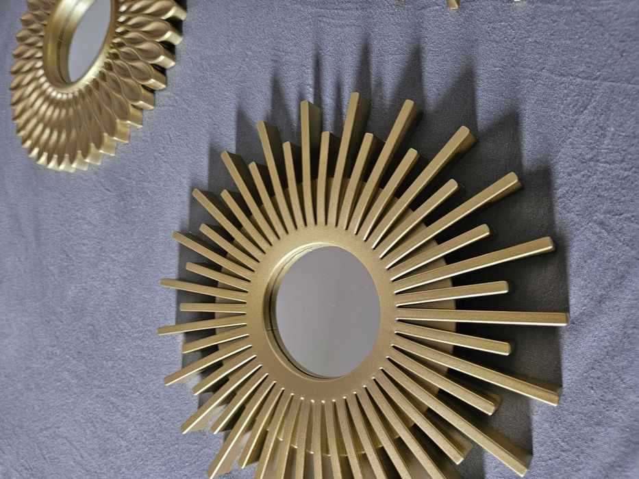 Dekoracja zestaw 3 luster w złotych ramkach do domu zawieszki