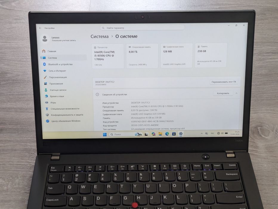 Ноутбук Lenovo t480s i5 8350u 8/256ssd 14.1 Full hd ips