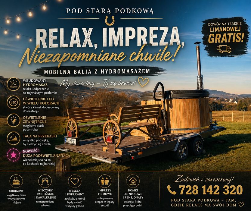 Mobilna balia, balia na wynajem, bania, JACUZZI- Nowy Sącz