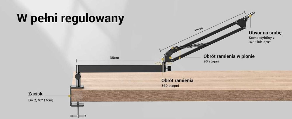 Statyw mikrofonowy biurkowy TONOR T20LP do Blue Yeti, podcast