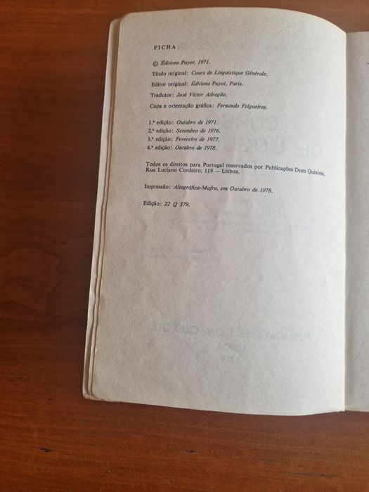 Livro "Curso de Linguística Geral", de Ferdinand de Saussure,  1978.