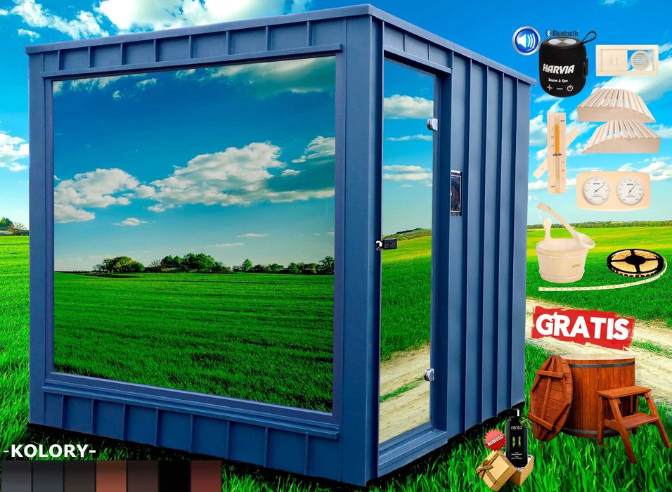 SAUNA Ogrodowa KWADRATOWA Domek 230cm OD RĘKI ! Okno + BECZKA akcesori