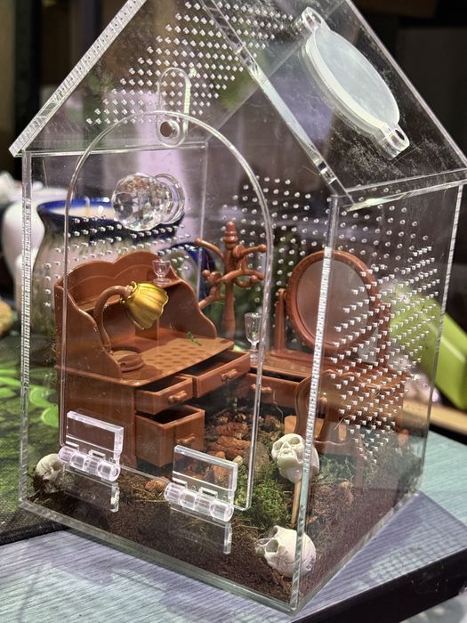 Terrarium domek dla ptasznika z wystrojem domek dla lalek z meblami