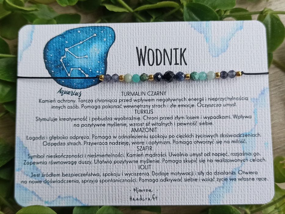 Wodnik bransoletka na szczęście, kamienie amulet