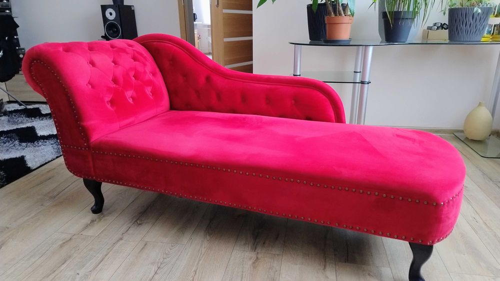 Szezlong pikowany welurowy lewy "czerwony"