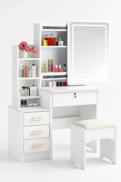 Туалетний столик для макіяжу з LED дзеркалом та пуфиком в комплекті