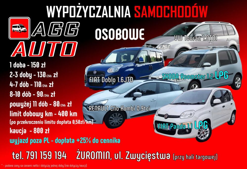 Wynajem samochód osobowy do wynajęcia Wypożyczalnia AGGauto
