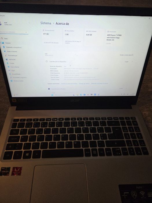 Acer aspire 3-ryzen 7/512 ssd/8ram/ecrã  full hd/2gb gráfica
