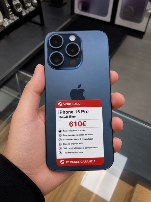 iPhone 15 Pro 256GB Blue Titanium • Grau A • Garantia