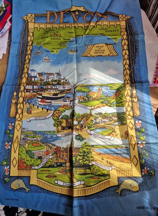 Vintage ściereczka kuchenna dekoracyjna Devon UK bawełna
