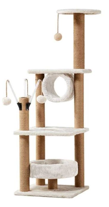 Arranhador completo com vários níveis e brinquedos – 40 x 40 x 115 cm