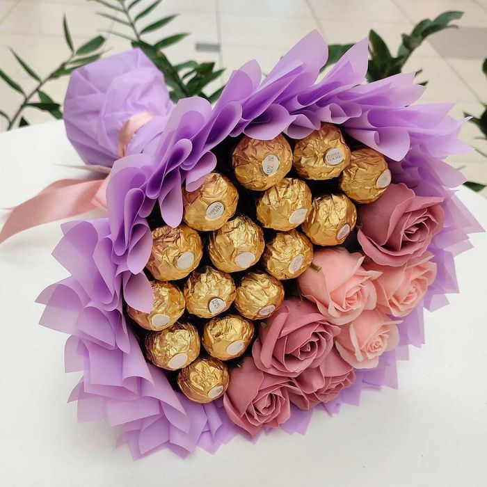 Bukiet na Prezent Ferrero róże mydlane Rocznica Ślub Urodziny Komunia