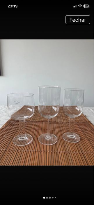 Set copos cristal assinatura Fatima Lopes  branco, tinto e agua