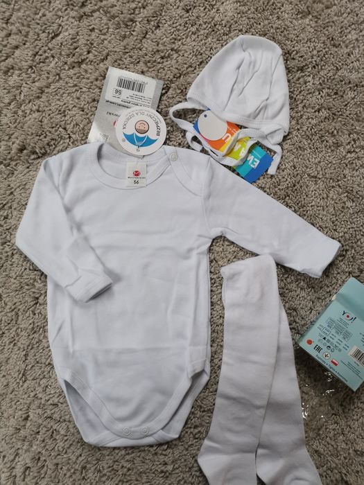 NOWE białe body rajstopy czapka rozmiar 56