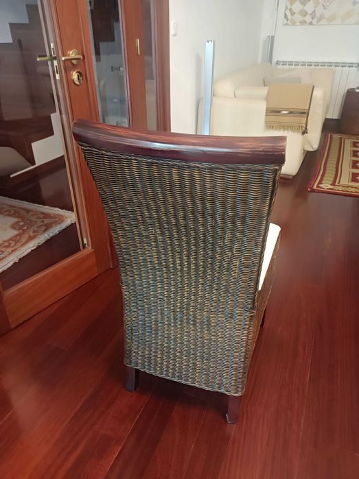 6 Cadeiras Rattan Natural + Madeira Maciça – Excelente Estado