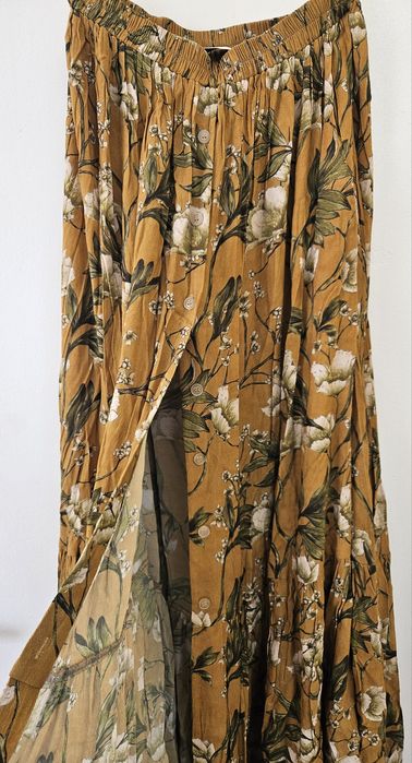 Brązowa musztardowa spódnica Jaroszewska Boho kwiaty